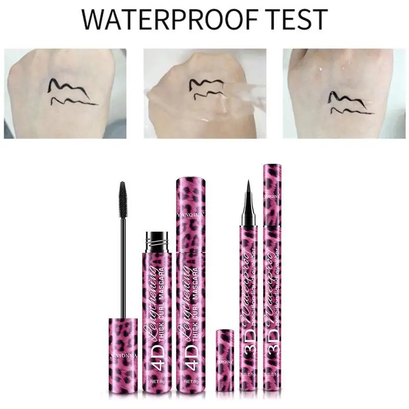 Professional 2 in 1 Eye Makeup Set Eye liner with Leopard Black Liquid Eyeliner Waterproof Curling Tool