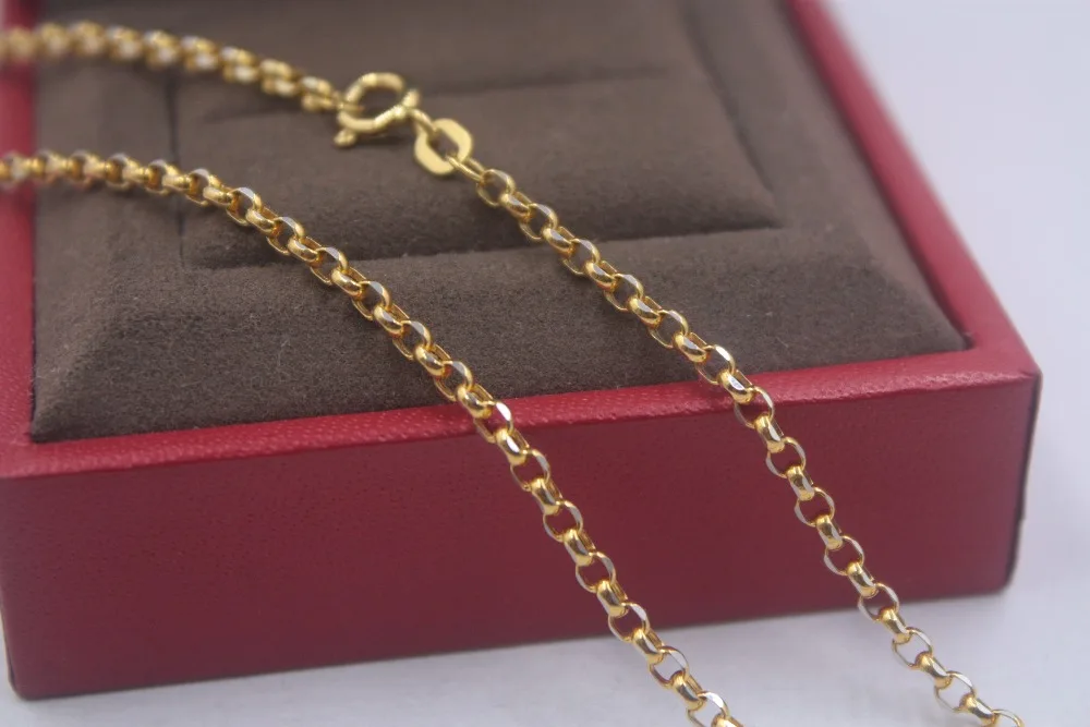 Тонкая чистая Au750 18K желтая Роза Золотая цепочка для женщин и мужчин 2,5 мм кабель Rolo Link ожерелье