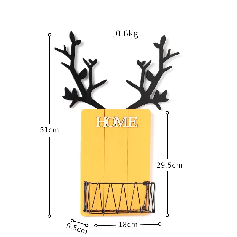 Деревянные рога настенная полка скандинавские Многофункциональные разное украшение стены дисплей держатели для хранения отделка железная сетка подвесная корзина