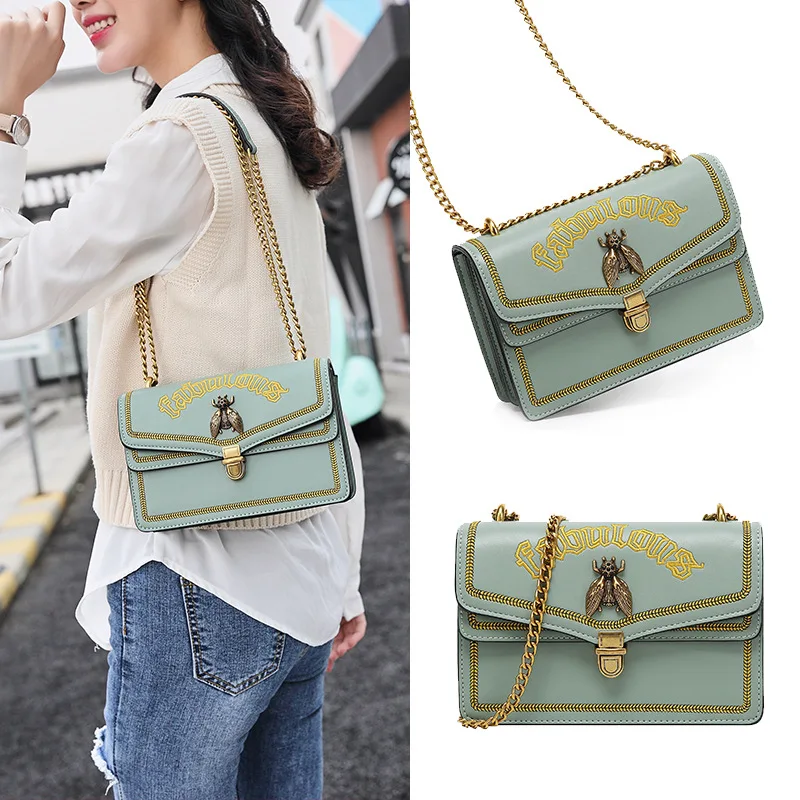 

New Arrival Bag Women's 2019 New Style INS Ultra-huo gang-Style Retro CHIC Shoulder Embroidered Bees Shoulder Bag