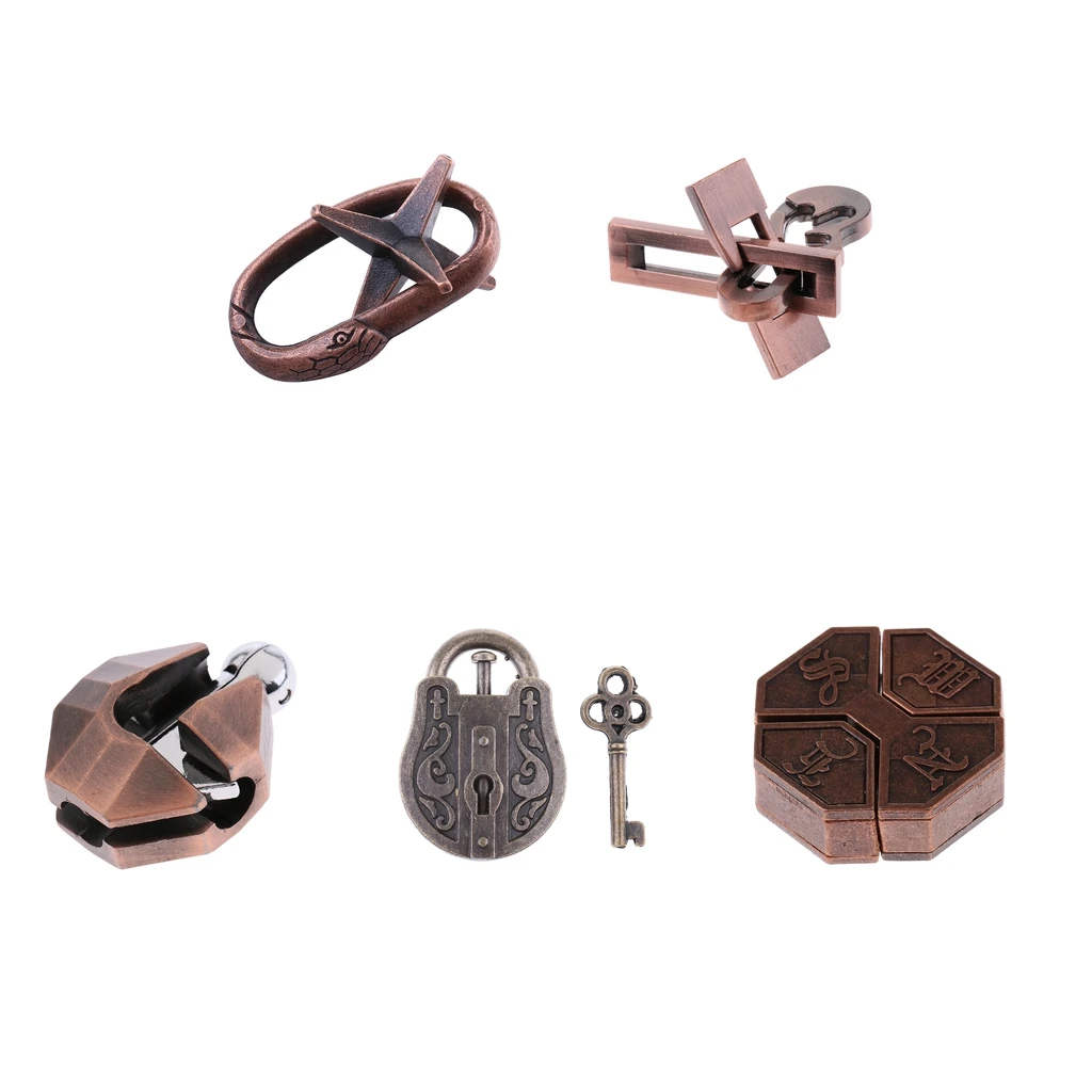 5pcs Metal Brain Teasers Disentanglement Puzzle IQ Test Educational Toy, Game Challenge for Kids Children Teens or Adults