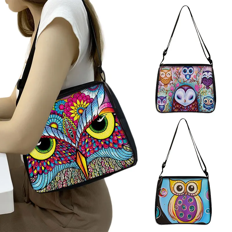 Cute Cartoon Owl Printing Handbag Women Underarm Bags Canvas Fashion Ladies Messenger Bag Portable Tote Bags Gift