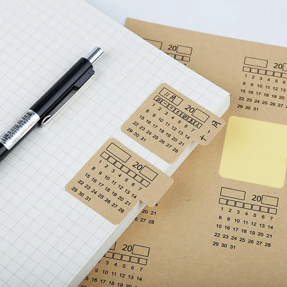 

2Pcs 2020 2021 Kraft Paper Handwritten Calendar Notebook Index Label Stickers The sticky notes is made of high-quality kraft pap