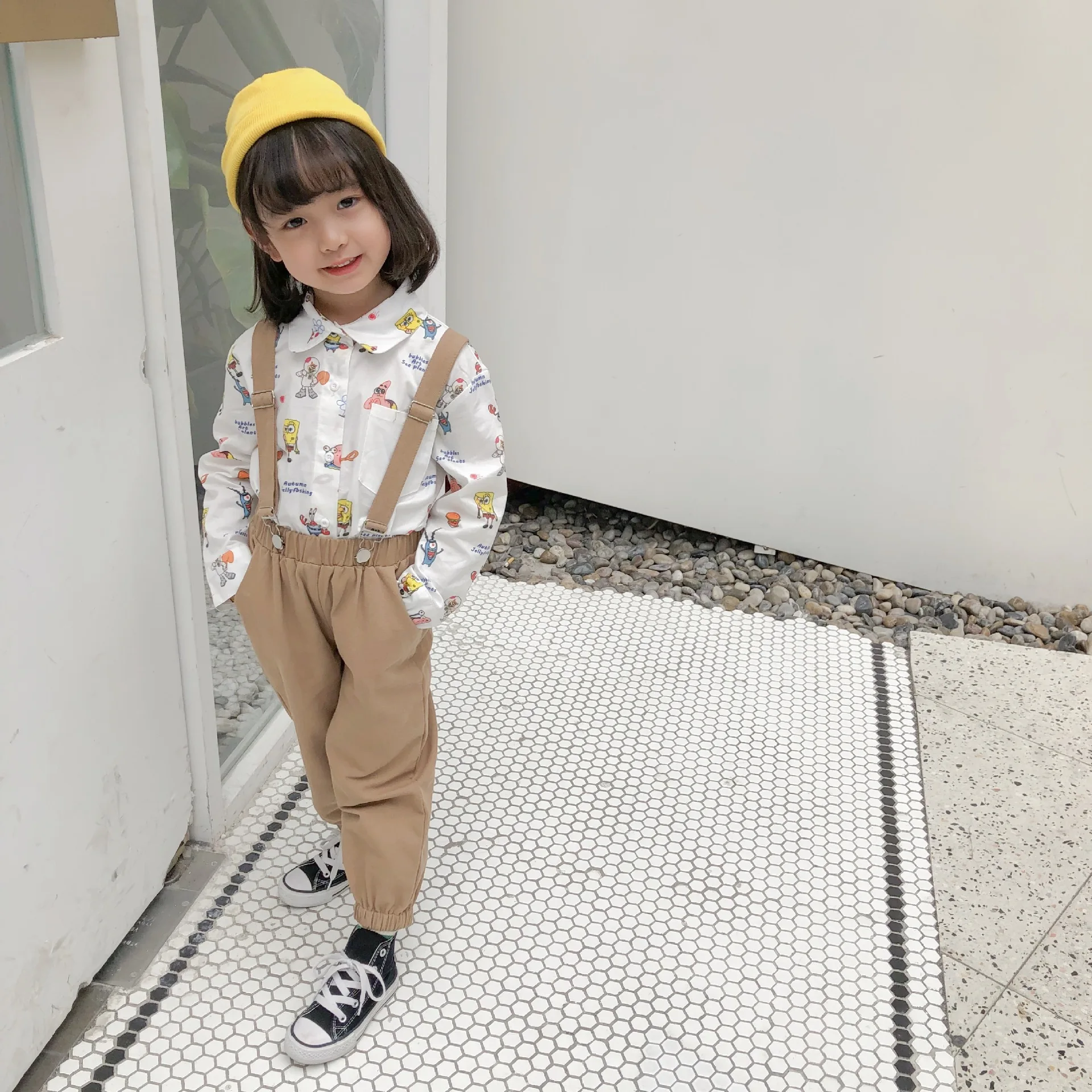 Tonytaobaby/Новая Осенняя детская одежда; милый костюм из рубашки с длинными рукавами и штанов с героями мультфильмов; детская одежда; Одежда для мальчиков и девочек