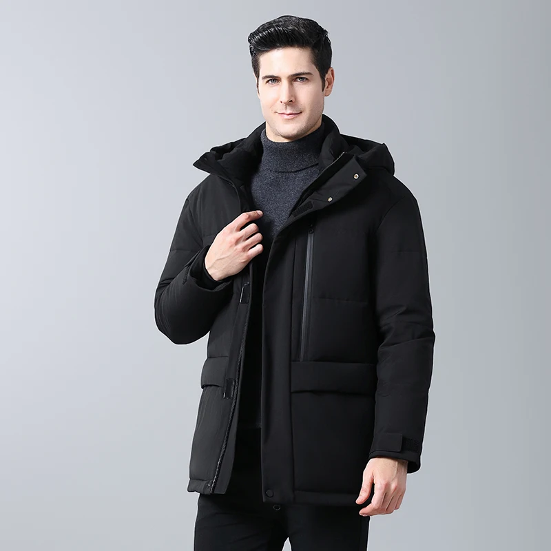 Зимняя Толстая теплая водонепроницаемая мужская куртка-пуховик на белом утином пуху с капюшоном, утолщенная повседневная мужская пуховая куртка для холодной деловой погоды, парка, верхняя одежда