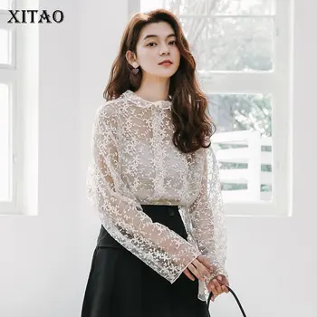 

XITAO Lace Patchwork Hollow Out Black Blouse Women Clothes 2020 Spring New Fashion Super Fairy Pullover Shirt Top Casual DMY3667