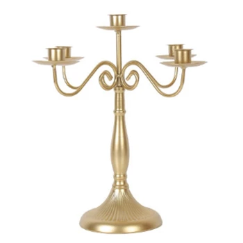 

Iron Art Gold Candlesticks Wedding Candelabra Vintage Metal Romantic Candlelight Dinner Candle Holders Five Heads Home Decoratio