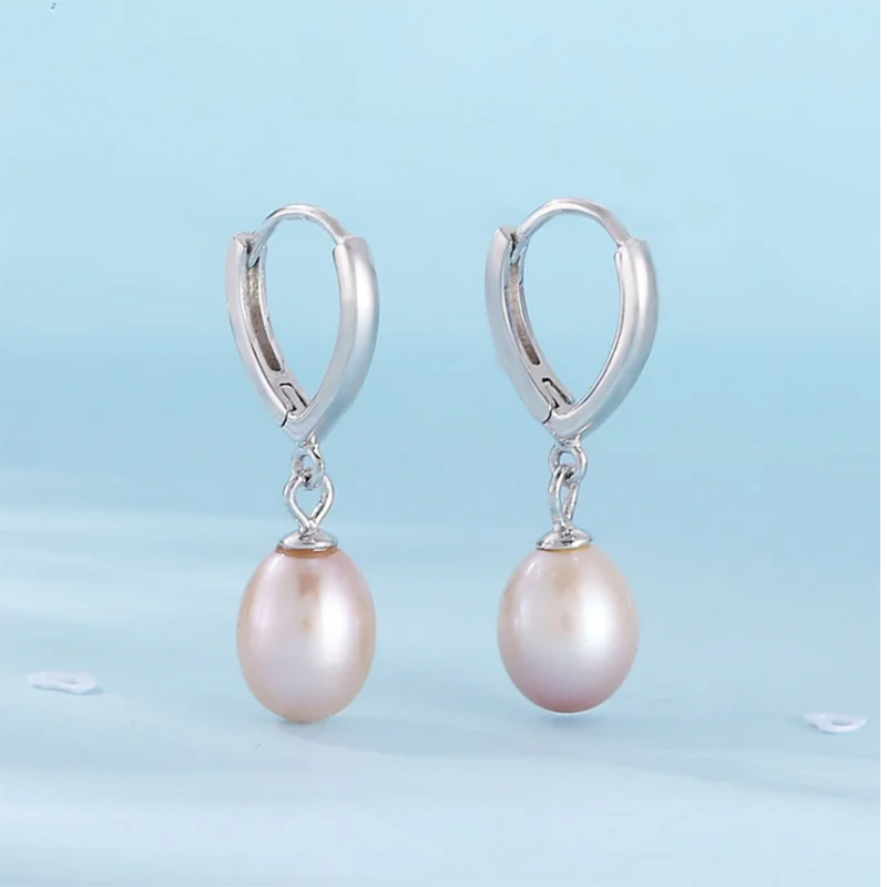 

MeiBaPJ Natural Pearl Simple Classic Drop Earrings Real 925 Sterling Silver Fine Charm Wedding Jewelry for Women