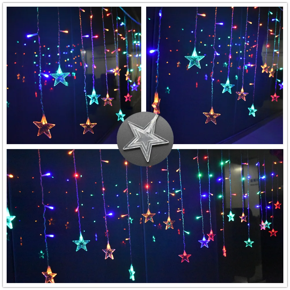 

Curtain 3.5M 96 Leds EU 220V Star String Lights Fairy Lights Christmas for New Year Lights Wedding Party Decoration Fashion Art