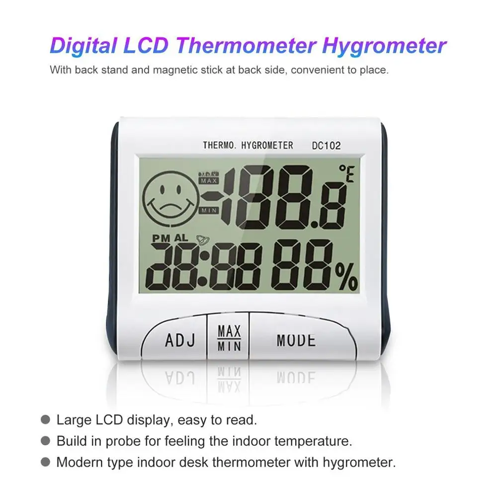  Mini LCD Digital Indoor Thermometer Hygrometer Temperature Humidity Meter Clock Desk Weather Statio