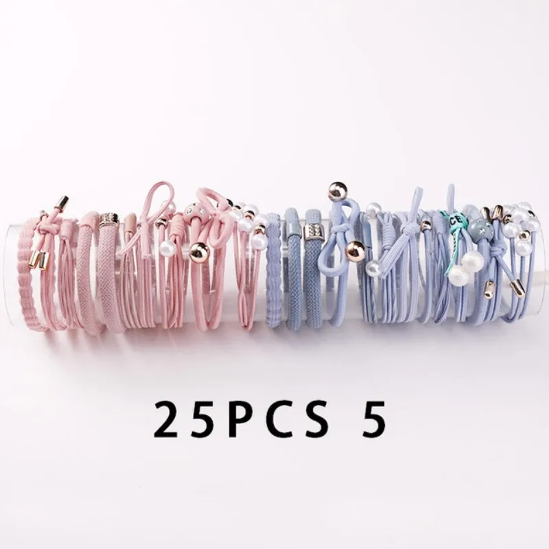 20/25 Pcs Scrunchies for Girls Hair Ties Pearl Elastic Hair Bands for Women Hair Holder Headbands Stretchy Hairbands Headwear - Цвет: 25 Pcs a set 5