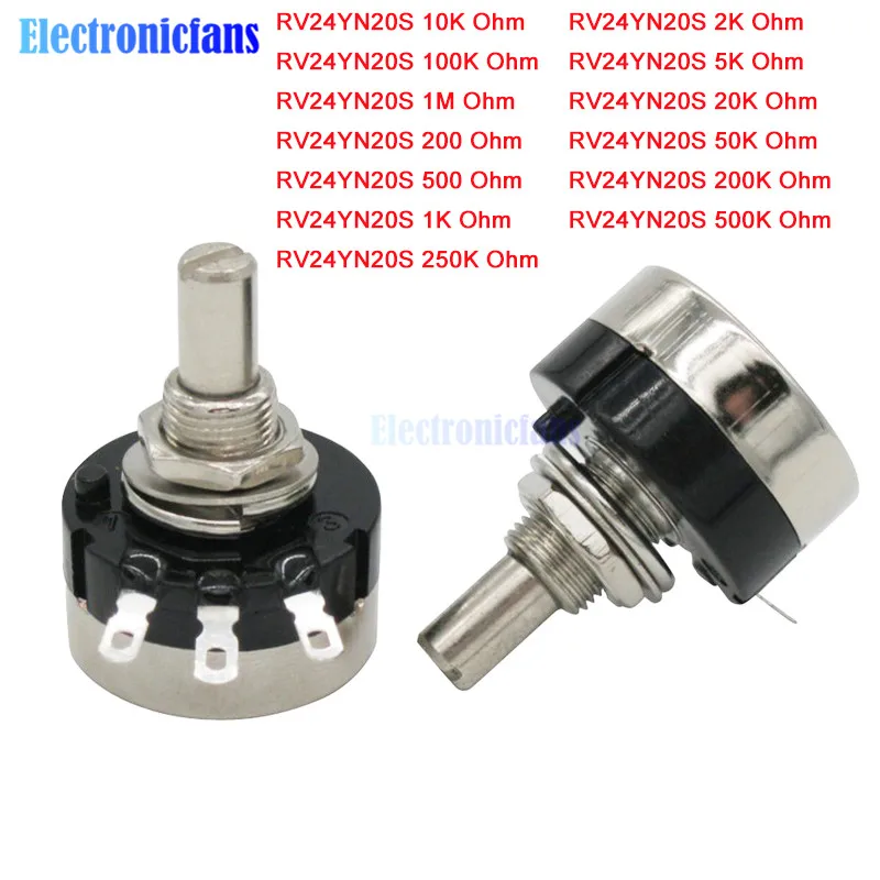 RV24YN20S 1 K 2K 5K 10K 20K 50K 100K 200K 500K м ohm одно Поворотная угольный осажденный вращающийся