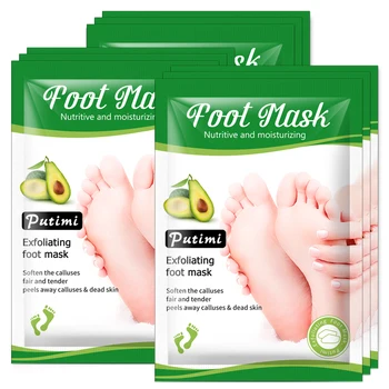 

Putimi 2Pair Avocado Exfoliating Foot Mask Anti Cracked Heels Dead Skin Remover Foot Peel Mask Moisturizing Whitening Spa Socks