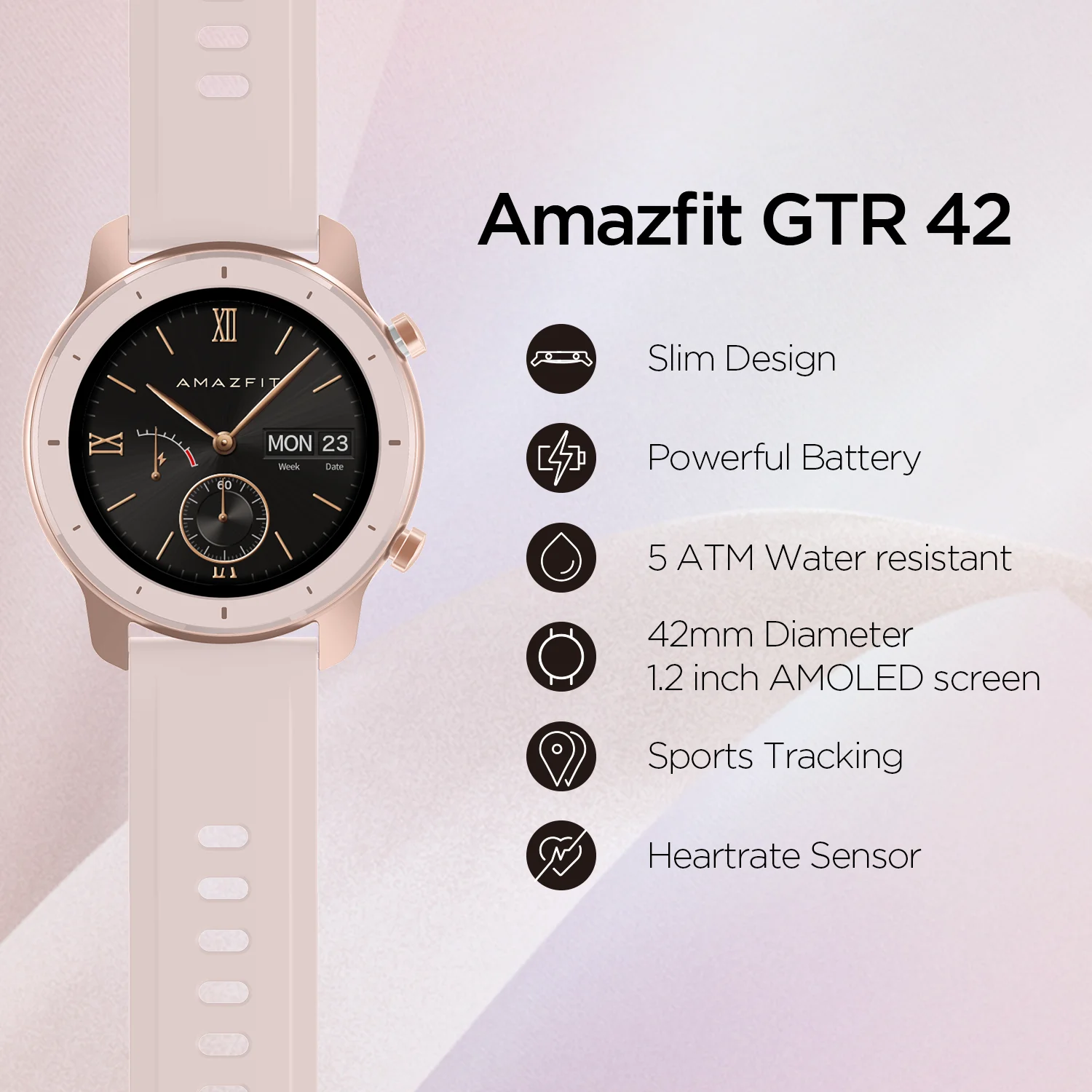 Глобальная версия, Новые смарт-часы Amazfit GTR 42 мм, 5ATM, умные часы, 12 дней, батарея, управление музыкой, для Xiaomi, Android, IOS