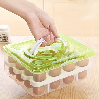 

Home kitchen portable egg storage box, beautiful with lid, plastic fresh egg dispenser for refrigerator with armrests