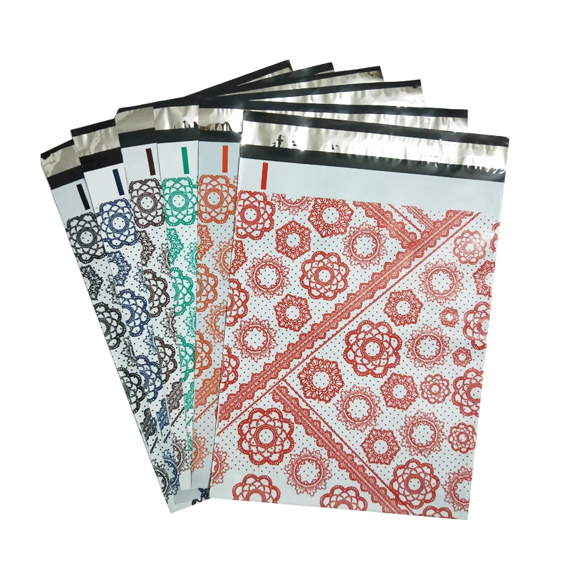 10 шт 25,5*33 см 10*13 дюймов, красный/черный цветочный дизайн Поли Конверты самозапечатывающийся пластиковый почтовый конверт мешок