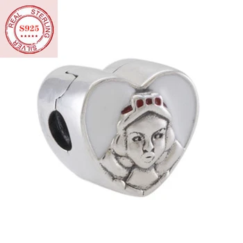 

TIF 100% 925 sterling silver DIY heart-shaped beads fit the original Pand round charm bracelet jewelry