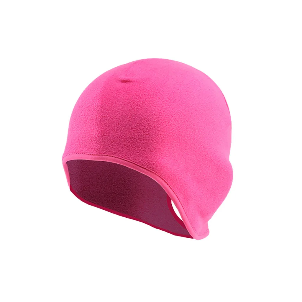 Зимняя уличная спортивная вязаная Лыжная Шапка велосипедная шапка походный шлем ветрозащитная термо Флисовая теплая наушники белая шапка для мужчин и женщин - Цвет: Hot pink
