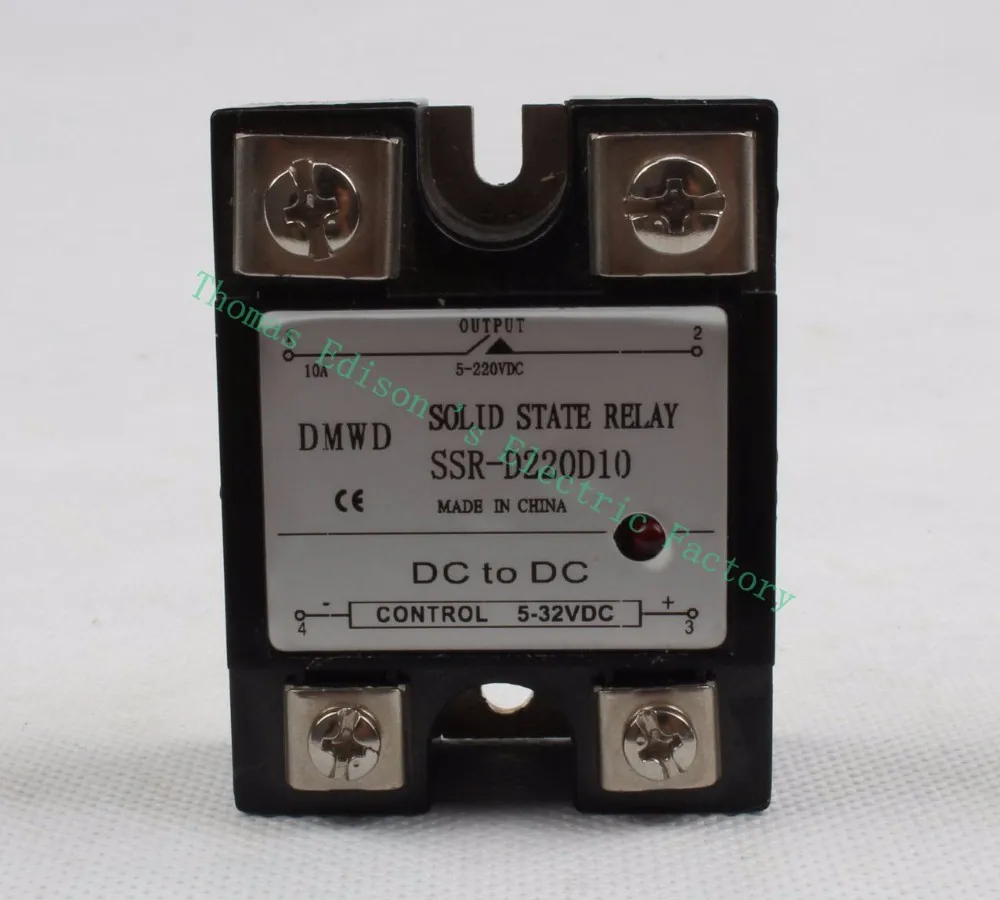 SSR-10DD вход 5-32VDC нагрузка 5-220VDC SSR 10DD 10A Однофазный DC твердотельное реле с индикатором SSR-D220D10