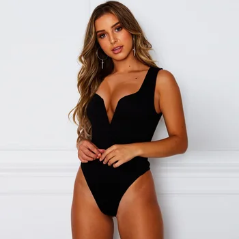 

Fashion Bodysuit Women Sexy Deep V-neck Sleeveless Slim Solid Color Beach Style Ladies Summer Clothing 2020 New Holiday Party