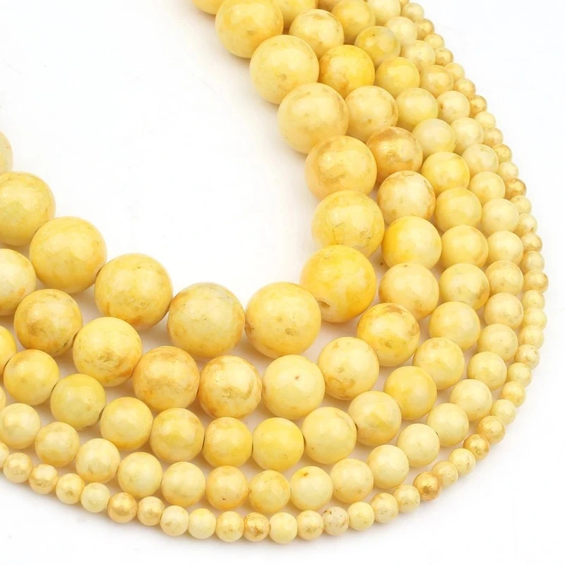 Natural Gold Yellow Lapis Lazuli Jades Round Loose Beads For Jewelry Making DIY Bracelet Necklace 15'' Strand 4/6/8/10/12mm |