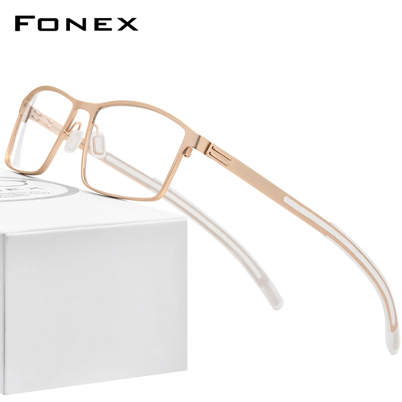 

FONEX Alloy Optical Eyeglasses Men Square Myopia Glasses Frame 2020 New Male Metal Full Prescription Screwless Eyewear 995