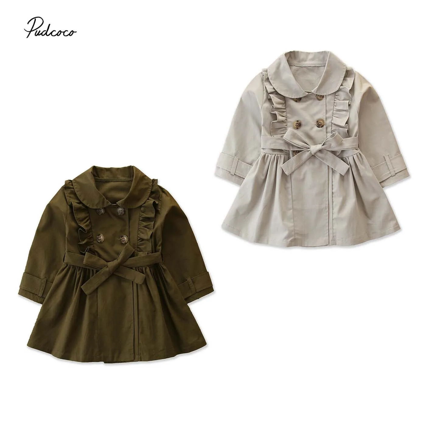 Коллекция года, брендовая Повседневная куртка для маленьких девочек возрастом от 2 до 7 лет осеннее платье-ветровка с поясом, осенне-зимнее однотонное пальто Длинная Верхняя одежда