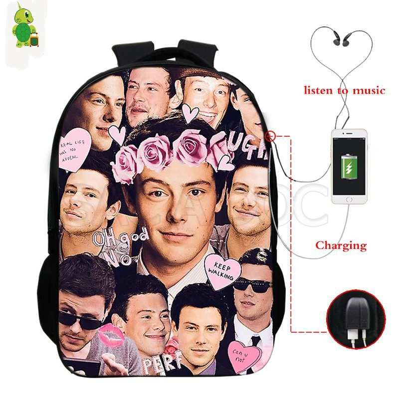 Cory Monteith Glee Многофункциональный рюкзак для женщин и мужчин USB зарядка Рюкзак для ноутбука для подростков студентов дорожные сумки