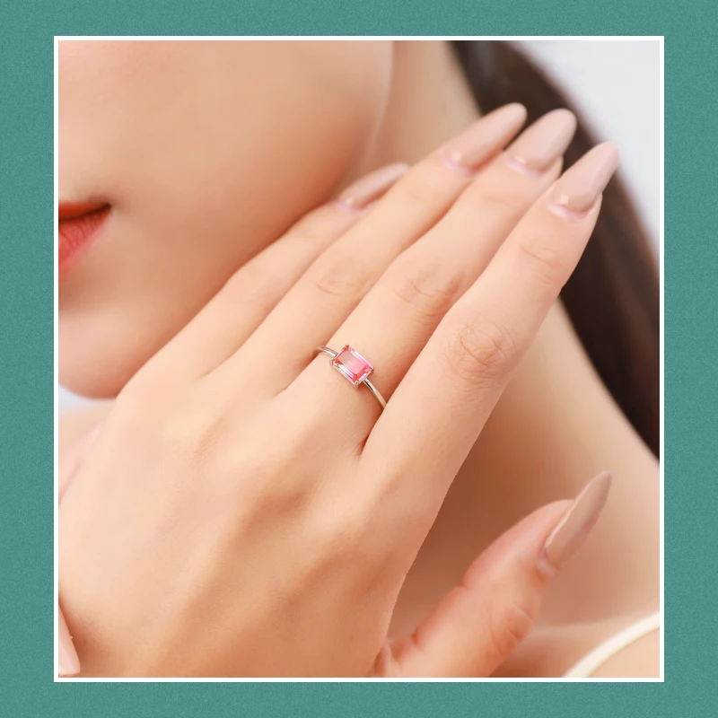 Modian Pure 925 Sterling Silver Rainbow Tourmaline Female Rings for Women Geometric 6 Shape Finger Rings Wedding Fine Jewelry