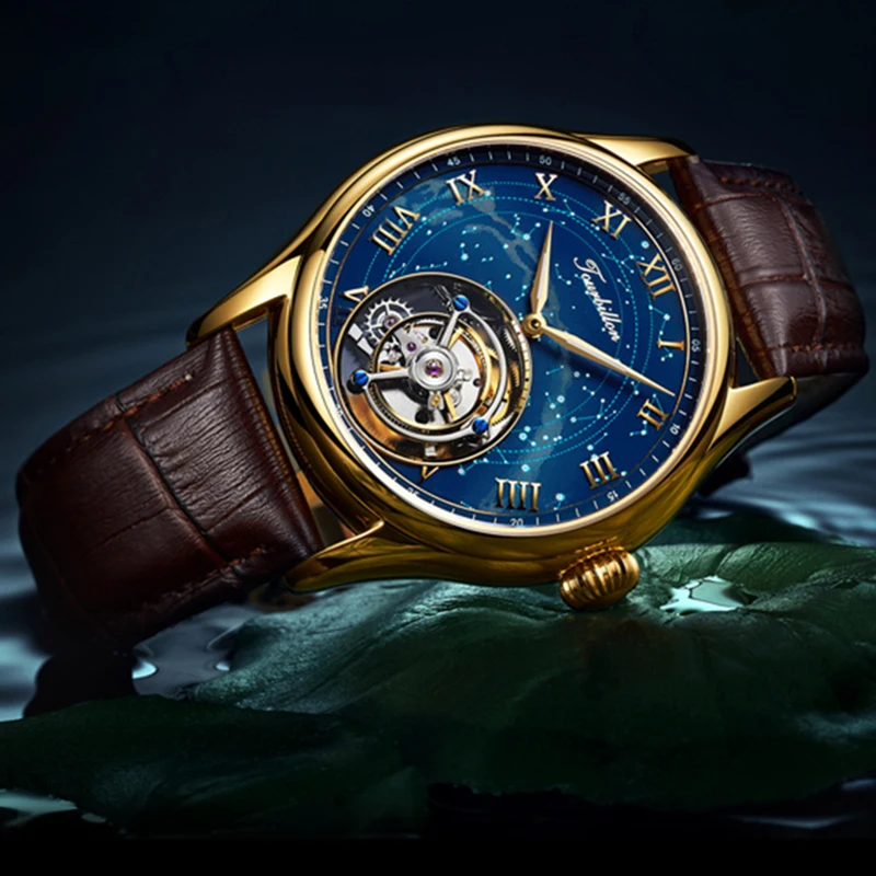 100% Tourbillon GUANQIN мужские часы Топ бренд класса люкс турбийон сапфировые скелетоны