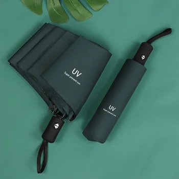 

Automatic umbrella rain women three fold thickened black glue sunscreen sun umbrella Green umbrella UV Clear women parasol Gift