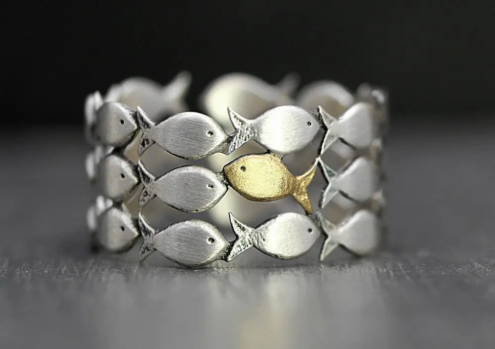 

New Two Color Fish Opening Silvery Ring Simple Art Valentine's Day Gift Birthday Gift Creative Gift Adjustable Split Ring