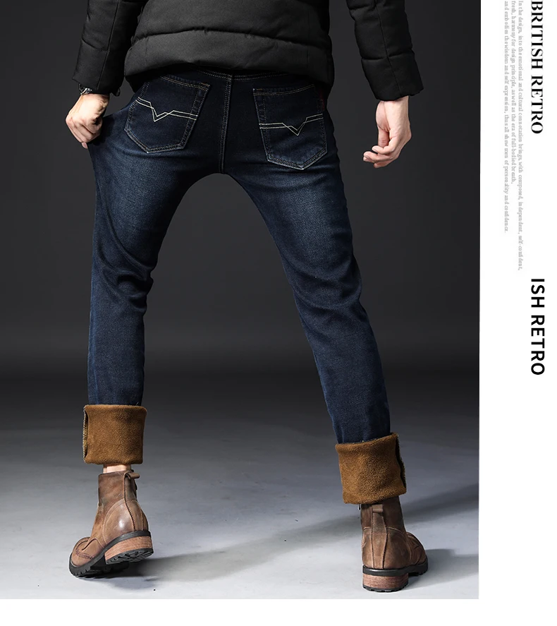 Vomint новые Брендовые мужские джинсы эластичность стрейч ткань бизнес мужские джинсы Обычные прямые плюс бархатные джинсы