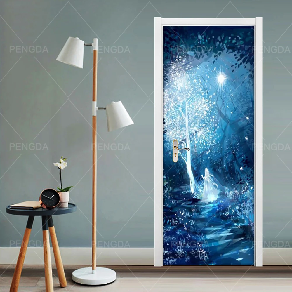 

Home Decor Decal Diy Poster 3D Creative Door Sticker Tree Landscape Print Anime Girl Picture Waterproof Wallpaper For Kids Room