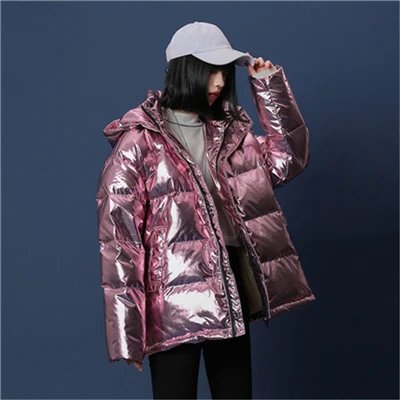 Зимняя женская короткая хлопковая куртка новая свободная Плотная яркая парка модная повседневная Прямая хлопковая куртка с капюшоном Женская W163 - Цвет: Розовый