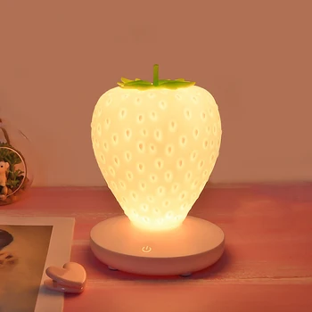 

HHONG Colorful Touch Sensor Strawberry Small Night Lamp USB Charging Bedside Decoration Ambience Light Soft Silicone Night Light