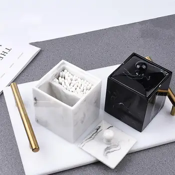 

Nordic Resin Storage Box Creativity Cotton Swabs Toothpick Box Living Room Desktop Marble Grain Decorations Toothpick Holder