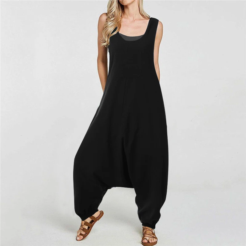 VONDA Retro Solid Color Rompers Womens Jumpsuits Sexy Backless Overalls Playsuit Plus Size Pantalon Palazzo Femme Playsuits