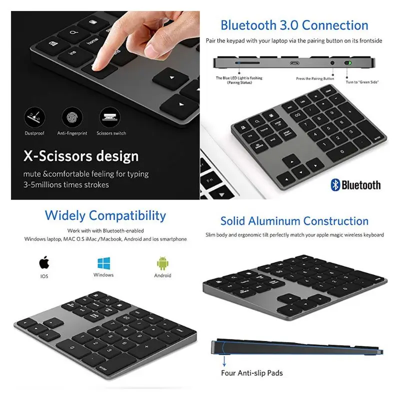 Черный и серебристый опционально 34 клавиши мини Numpad Беспроводная Bluetooth цифровая клавиатура для Apple ПК клавиатура Numpads клавиатуры