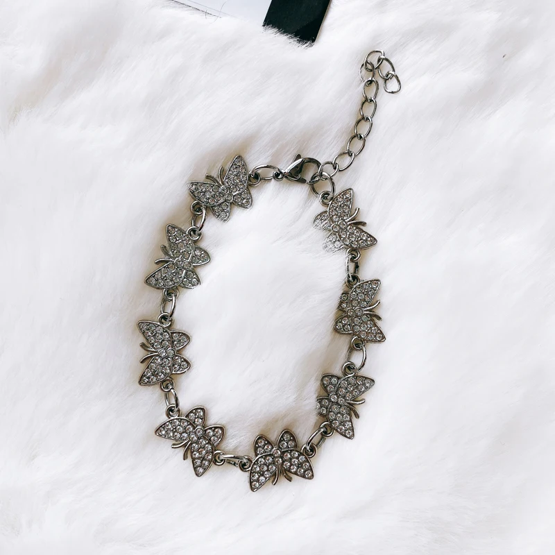butterfly bracelet Блестящее Хрустальное колье с бабочками, Женское Ожерелье В Стиле Хип-хоп, готический панк стиль, ожерелье с подвеской, уличная мода для девушек - Окраска металла: butterfly bracelet