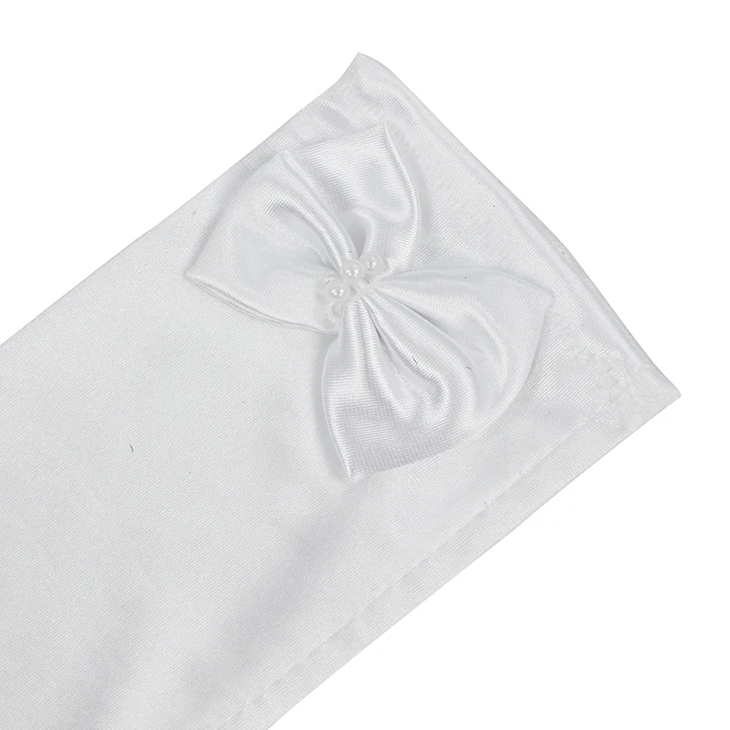 Pair Long White Satin Bow Tie Gloves for Children Weddings S
