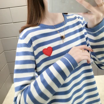 

Room 155653, row 9, No. 4, middle] actual photo of new round neck stripe love Pullover 32