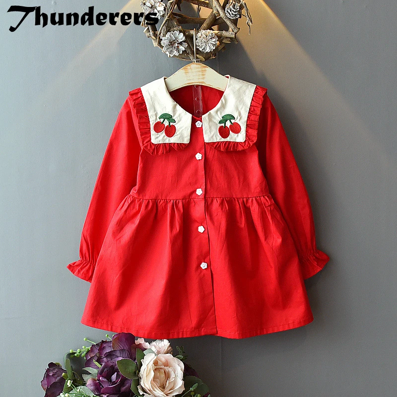 

Thunderers Spring Autumn Kids Princess Dress For Girl Embroidery Cherry Children Party Dress Casual Toddler Baby Clothing 3T-7T