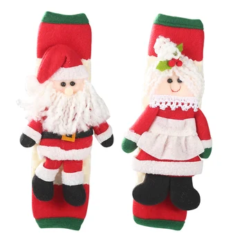 

2pcs Christmas Theme Appliance Microwave Oven Refrigerator Door Handle Cover Protector Decor Refrigerator Velvet Door Kitchen