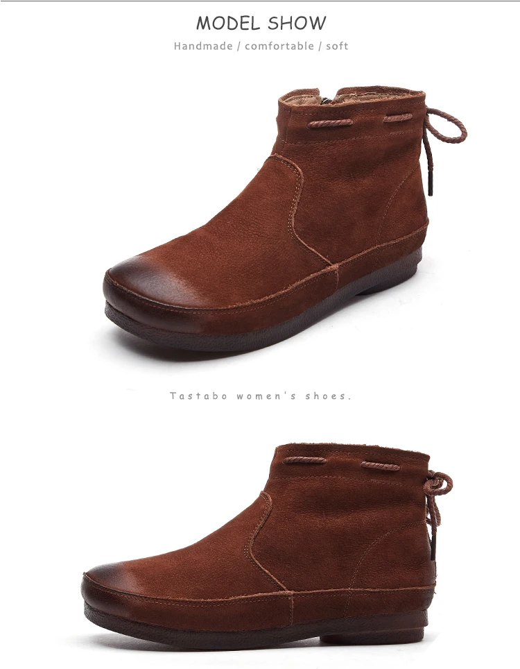 Tastabo; коллекция года; сезон осень-зима; женские ботильоны; повседневная кожаная обувь ручной работы в винтажном стиле; S8935-1, коричневые, карамельные женские ботинки