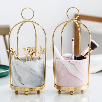 

INS Ceramic Metal Fruit Fork Suit Storage Box Plant Decoration Flower Pot Jar Multifunction Creative Desktop Decor Ornaments