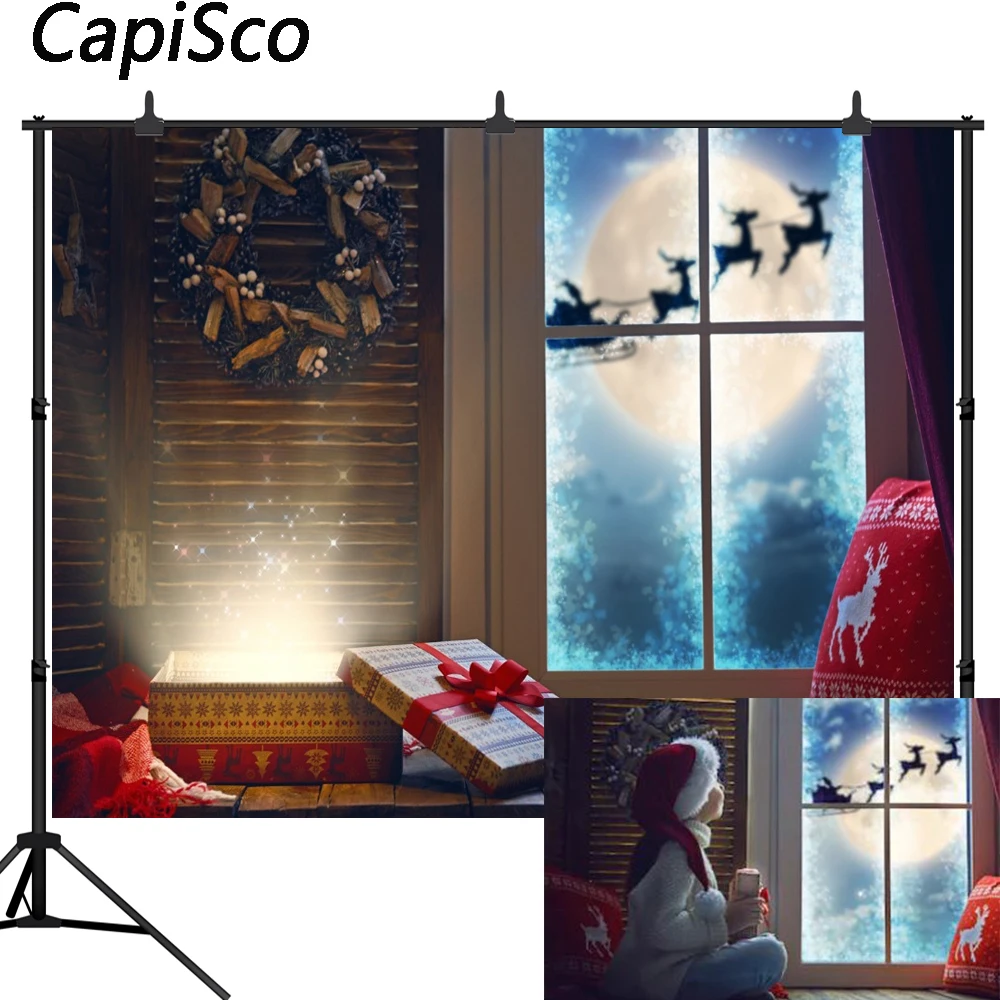 

Capisco Christmas Window Treasure box Baby Party Photography Background Customized Photographic Backdrops For Photo Studio