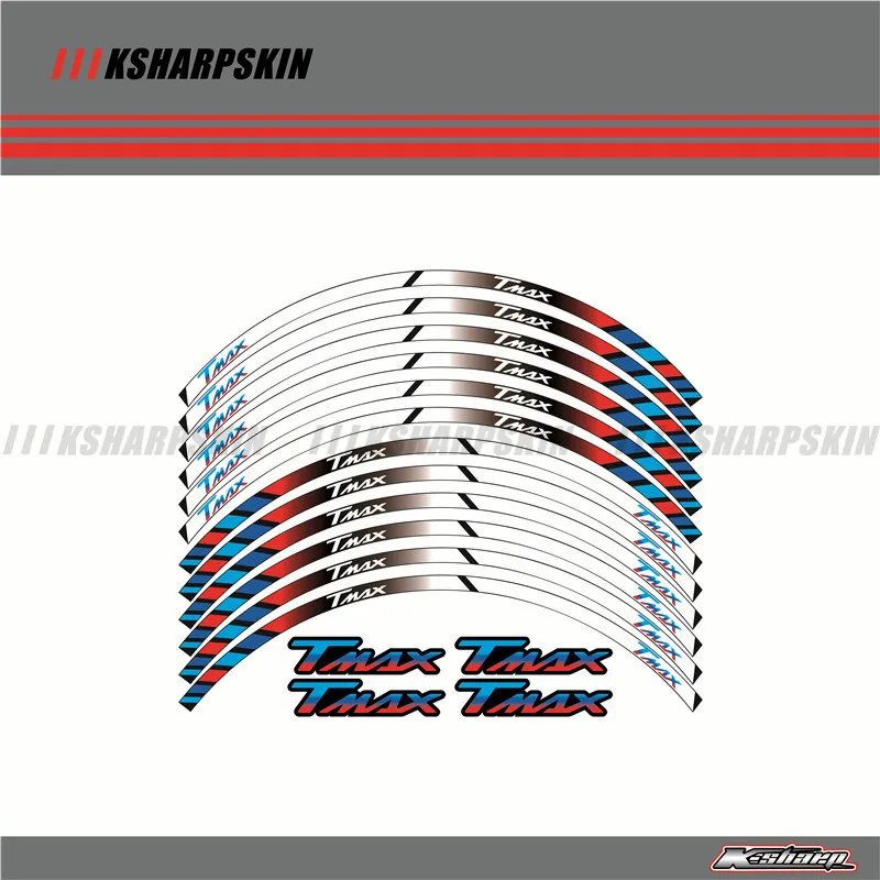blue red white 12 X толстый край внешний обод наклейки полосы колесные наклейки подходят YAMAHA TMAX530 TMAX500 TMAX 500 530 15'' - Цвет: blue red white
