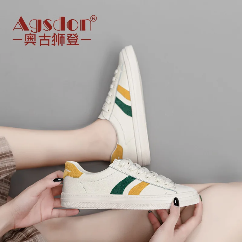 

Genuine Leather White Shoes Women's Summer And Autumn Breathable Versatile 2019 New Style Fashion Board Shoe Western Style Stude