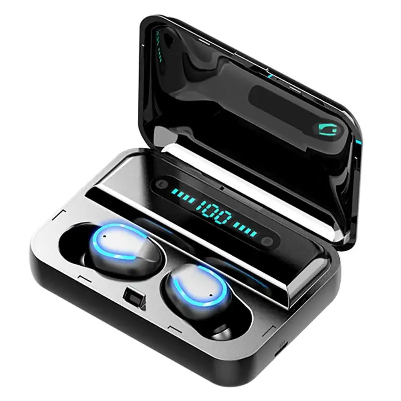 ALLOYSEED F9-5, мини TWS, Bluetooth наушники, стерео, Bluetooth, 5,0 дюйма, Спортивная гарнитура, наушники, настоящие Беспроводные наушники с микрофоном - Цвет: Черный